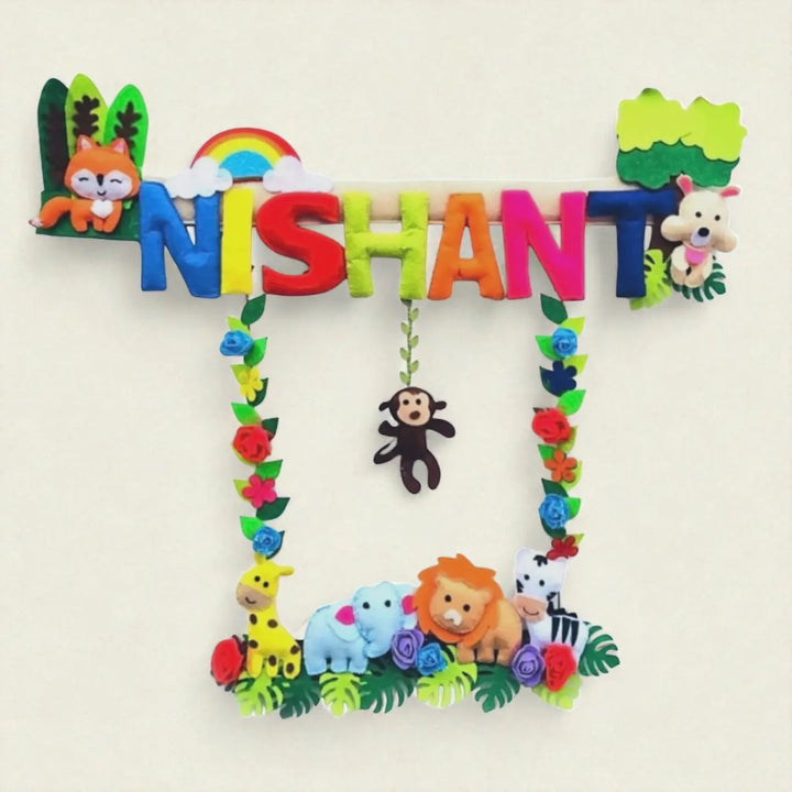 Personalized Animal Kingdom Theme Felt Kids Name Plate