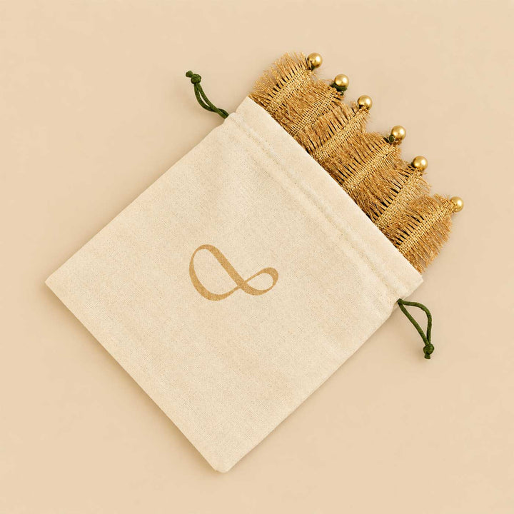 6 Pc | Handcrafted Leaf Lace And Bead Golden Napkin Ring For Dining Table