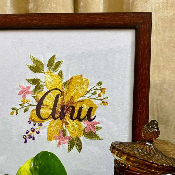 Personalized Embroidered Yellow Floral MDF Wood Decorative Plaque