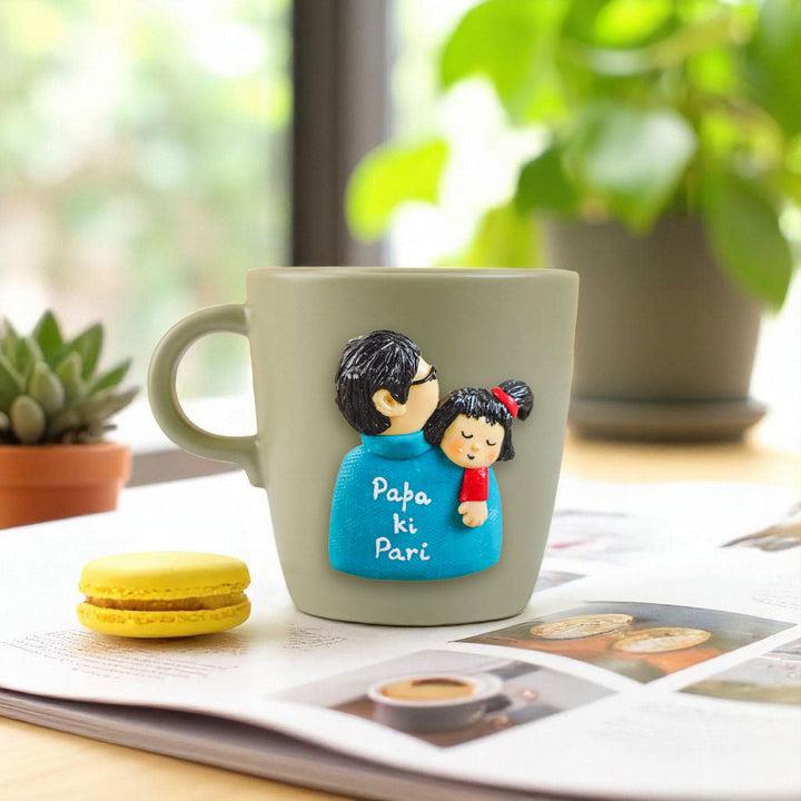 Personalized Hand-Painted Polymer Clay Papa And Daughter Theme Ceramic Mug