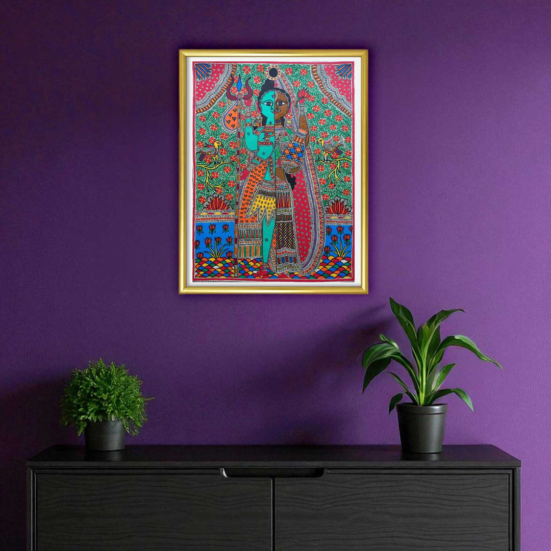 22 x 30 Inch | Half Shiva, Half Shakti | Original Hand Painted Madhubani Painting | Natural Pigments On Paper