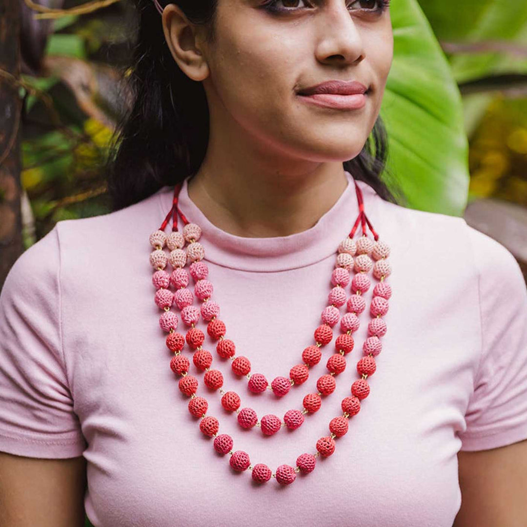 Handmade Crochet Coral Mausam Necklace