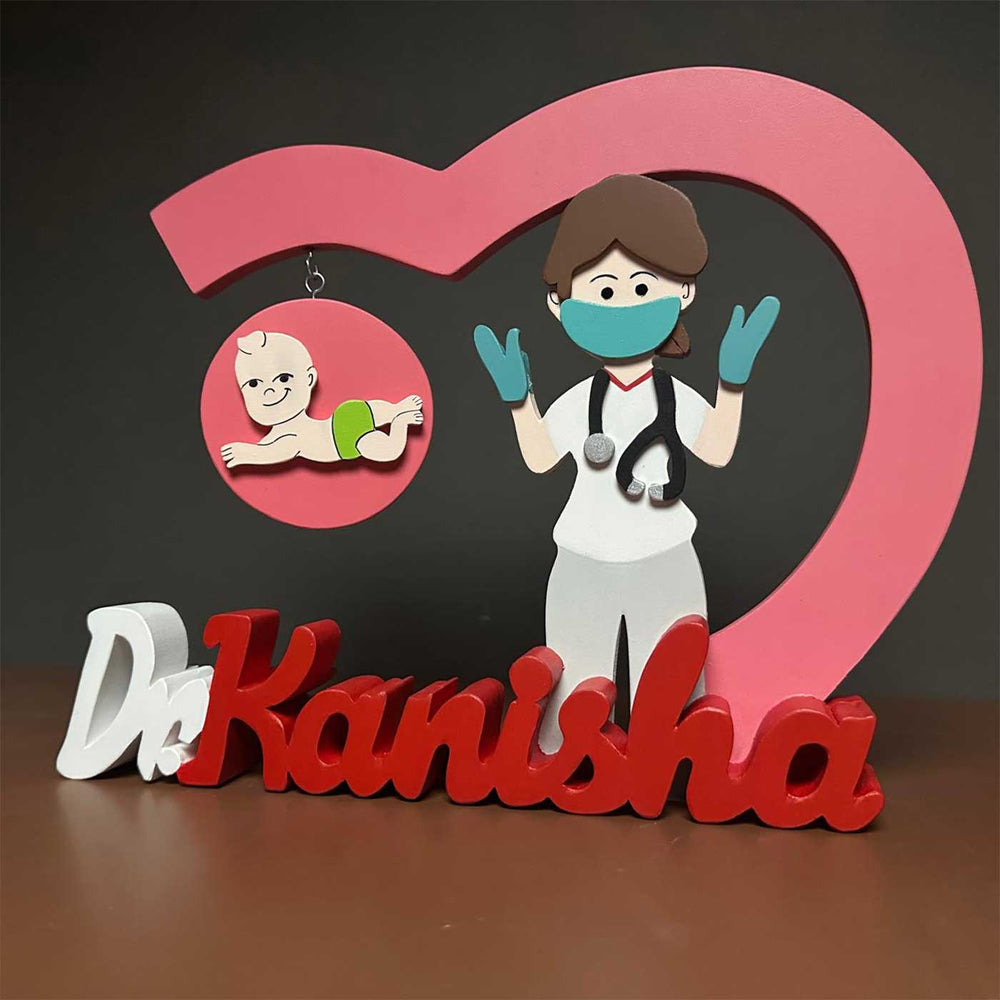 Personalized Pediatrician Mdf Wood Desk Name Plate - Front View with Name Personalization (2)