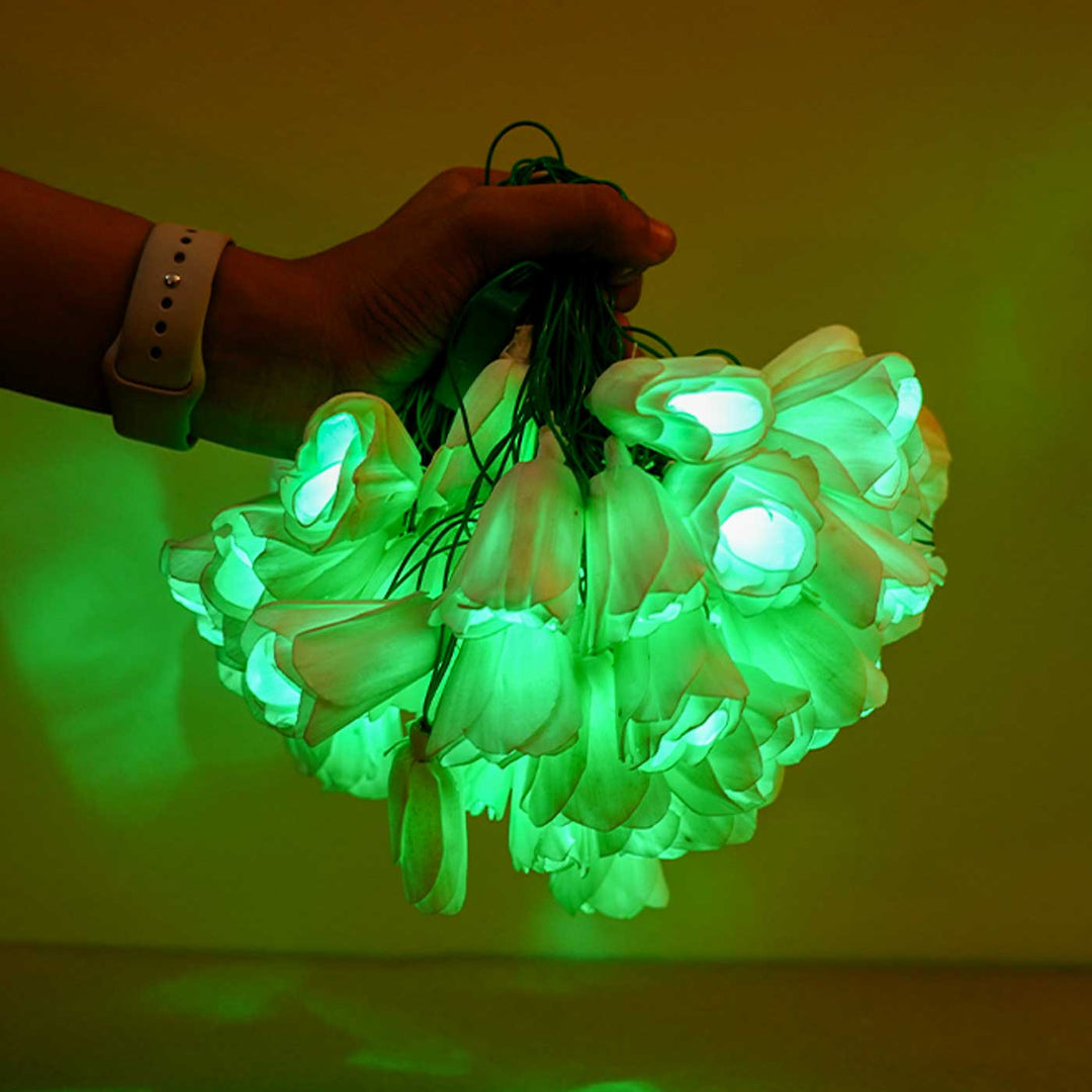 10m, 40 Bulbs | Handmade Green Sholapith Flower String LED Fairy Light