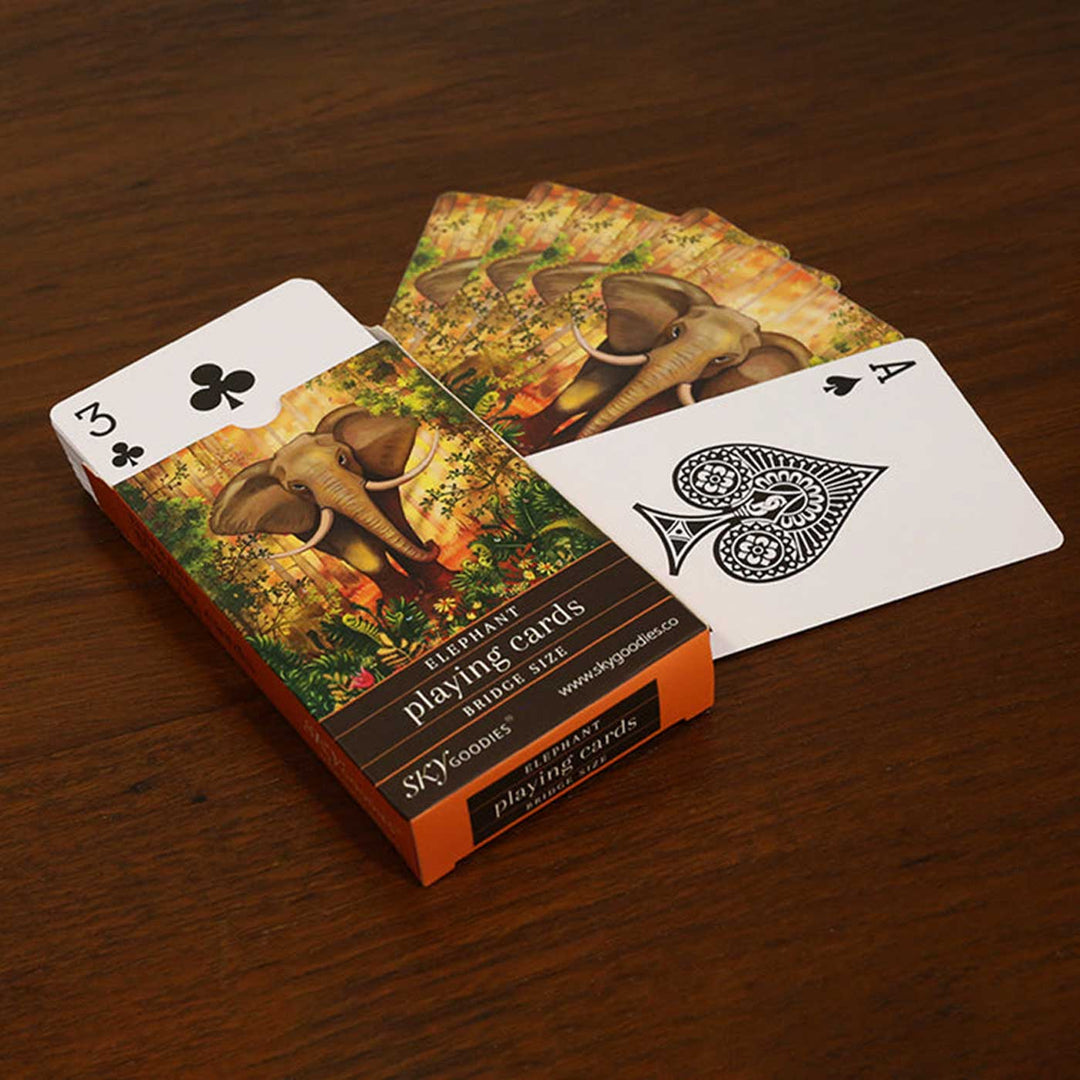 Handmade Printed Elephant Design Bridge Size Playing Cards