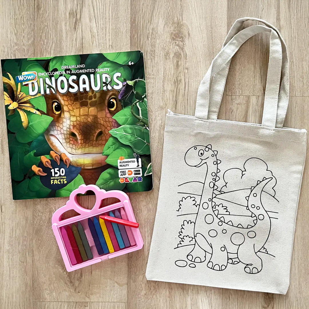 DIY Colour It Yourself Dinosaur Cotton Kids Tote Bag
