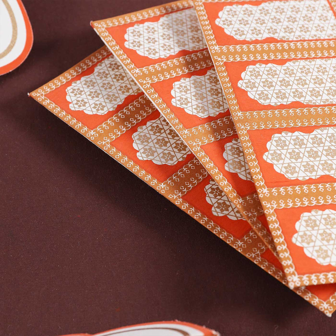 Personalized Handmade Jhorokha Orange Paper Envelopes | Set Of 10