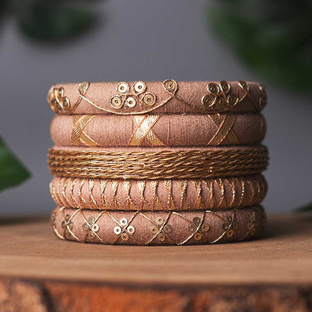 Light Brown Handcrafted Gotta Patti & Sequins Bangles | Set of 5