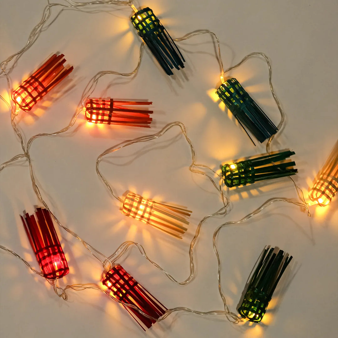 Multicoloured Frill Eco-Friendly Handmade Woven Bamboo Fairy Light | 3 meters
