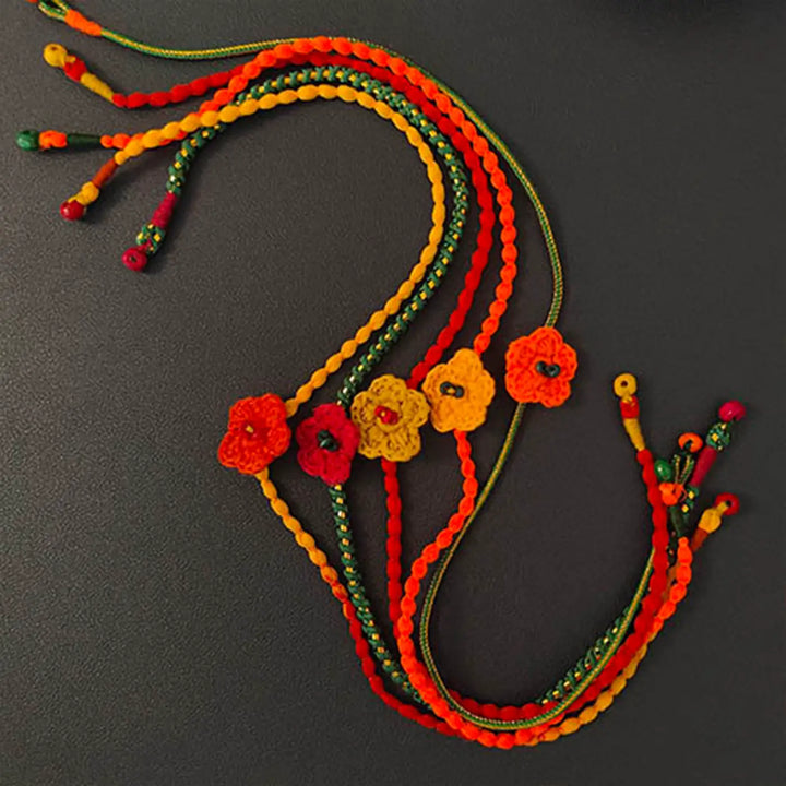 Handmade Crochet Flower Rakhi With Roli Chawal