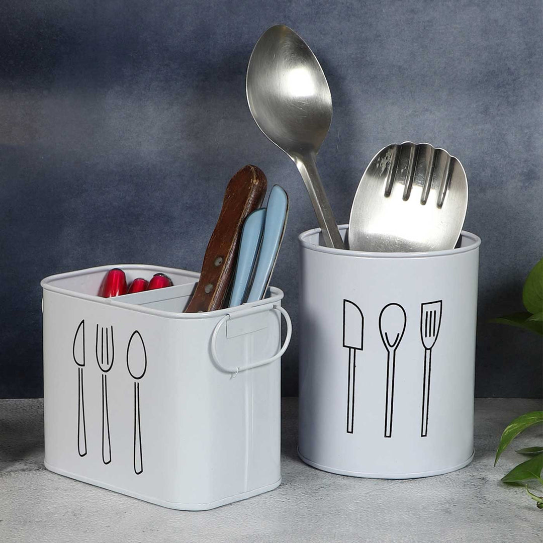 Handmade White Cutlery Stand | Set Of 2