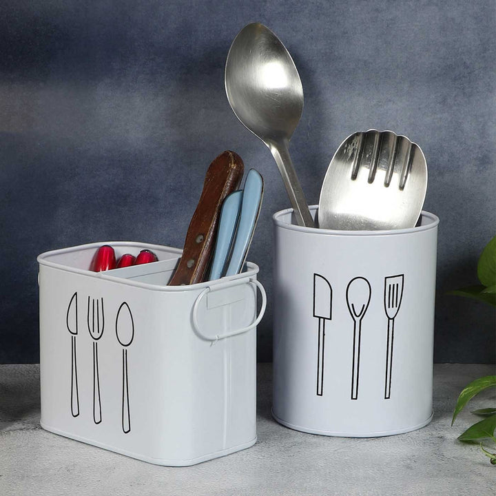 Handmade White Cutlery Stand | Set Of 2
