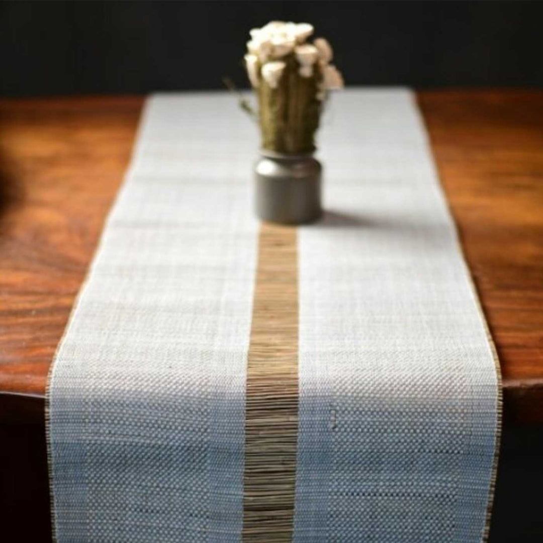 Hand Woven Single Striped Madhurkati Grey Table Runner