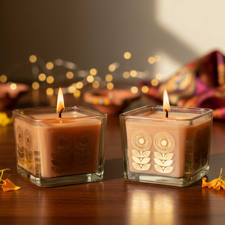 Set Of 2 | Handmade Ira Gold Foil Glass Jar Soy Wax Candle With Black Oudh Fragrance