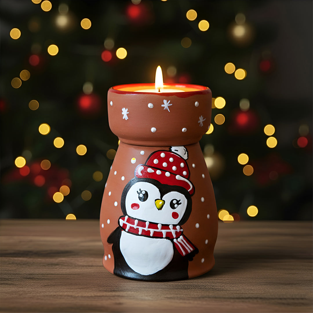Hand-Painted Penguin Tealight Holder For Christmas Decoration