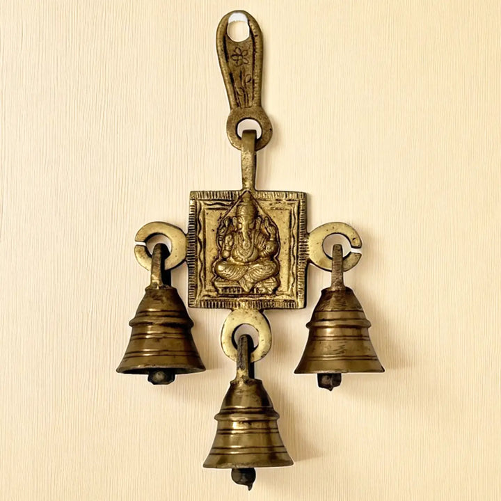2 Pc | 7 Inch | Antique Finish Metal Ganesha Hangings With Bells
