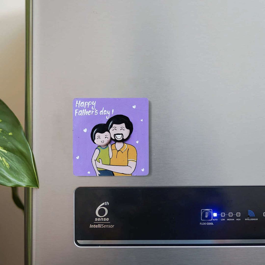 Photo Personalized Hand-Painted Father And Kid Theme Mdf Wood Fridge Magnet