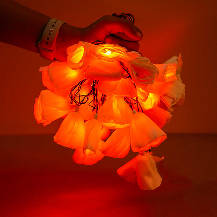 10m, 40 Bulbs | Handmade Red Sholapith Flower String LED Fairy Light