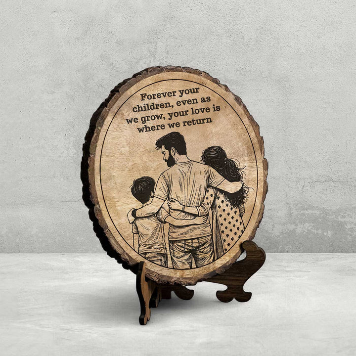 Personalized Hand Carved Engraved Dad And Children Theme Wooden Decorative Plaque
