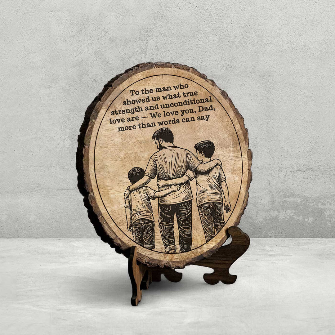 Personalized Hand Carved Engraved Dad And Children Theme Wooden Decorative Plaque