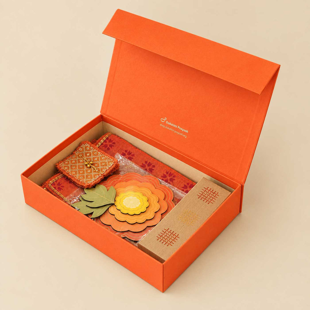Orange Phulkari Diwali Table And Home Décor Medium Gift Hamper For Festive Gifting