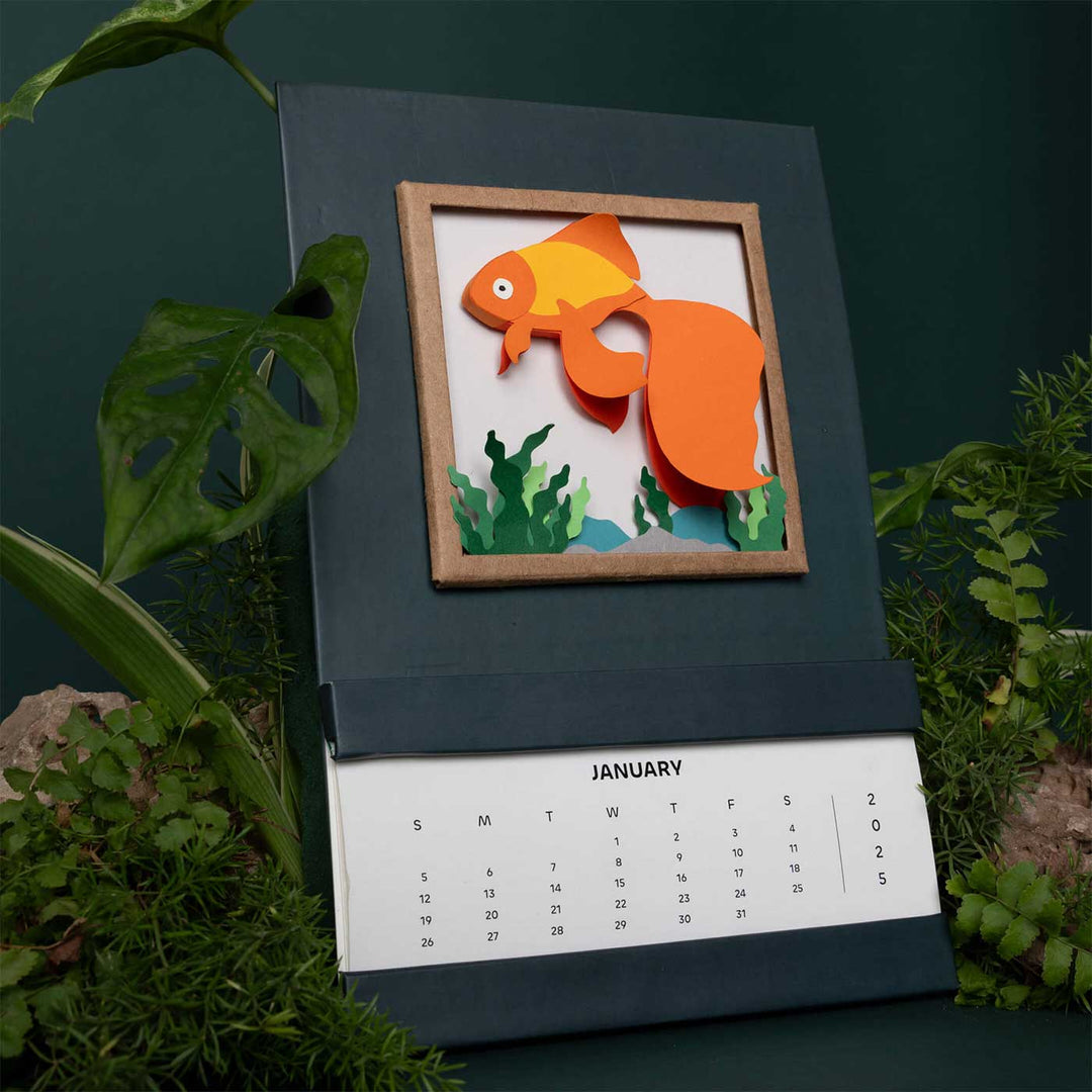 Handmade 3D Gold Fish 2026 Desk Calendar
