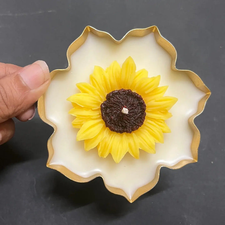 Handmade Lotus Shaped Urli With Sunflower Wax Scented Candle