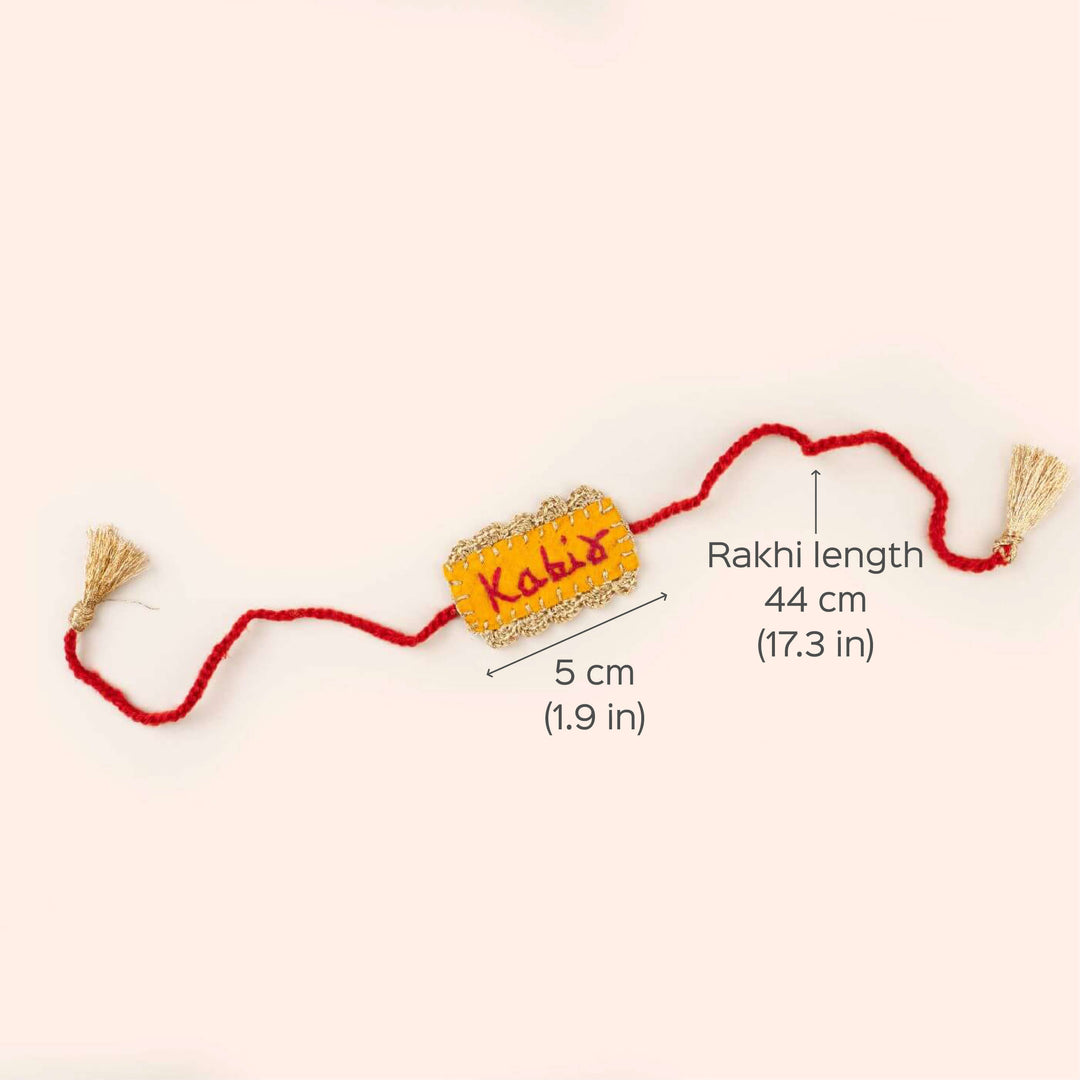 Hand Embroidered Personalized Rakhi Hamper With Roli Chawal 2 - Dimension Chart Overlay