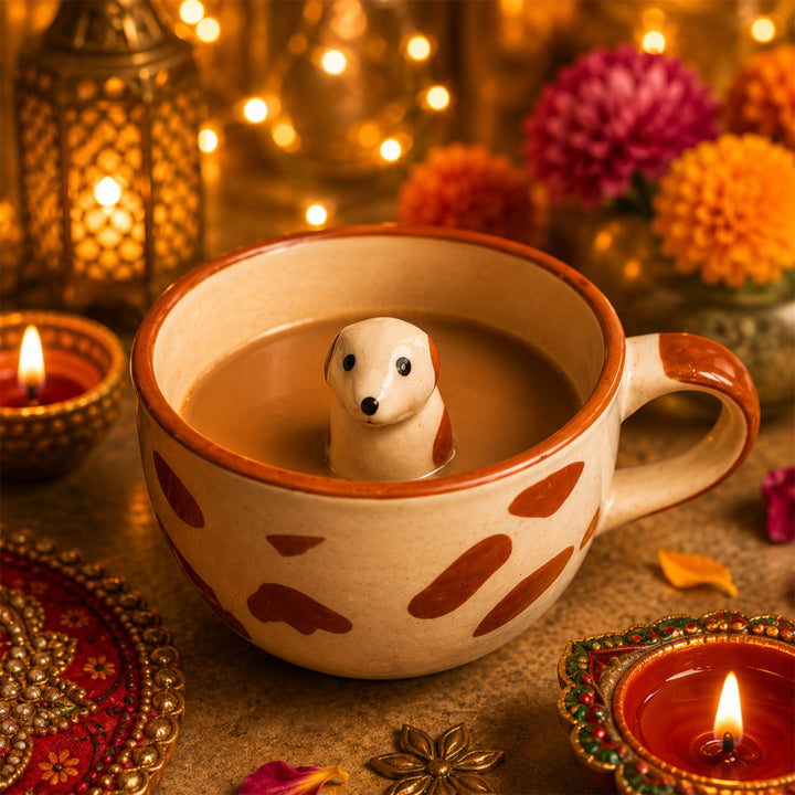 Paws & Panda Diwali Gift Hamper With Dog And Panda Mugs And Matka Soy Wax Candle For Festive Gifting