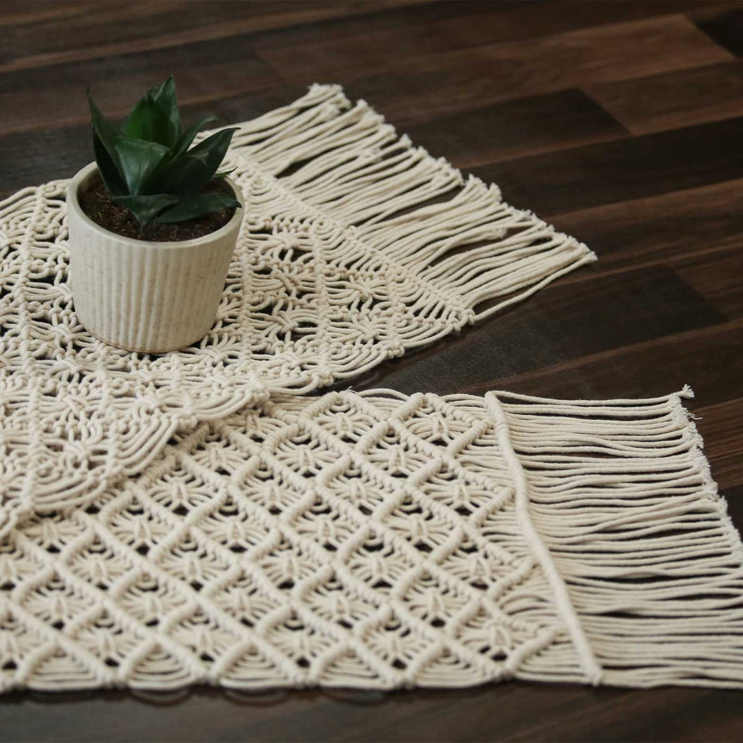Handmade Macrame Diamond Design Cotton Table Runner