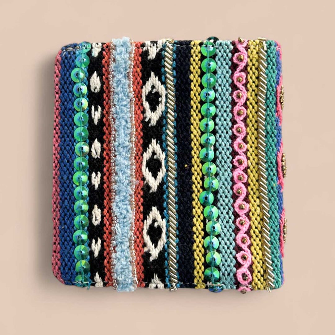 Handmade Embroidered Multicolor Boho Design Jacquard Wallet