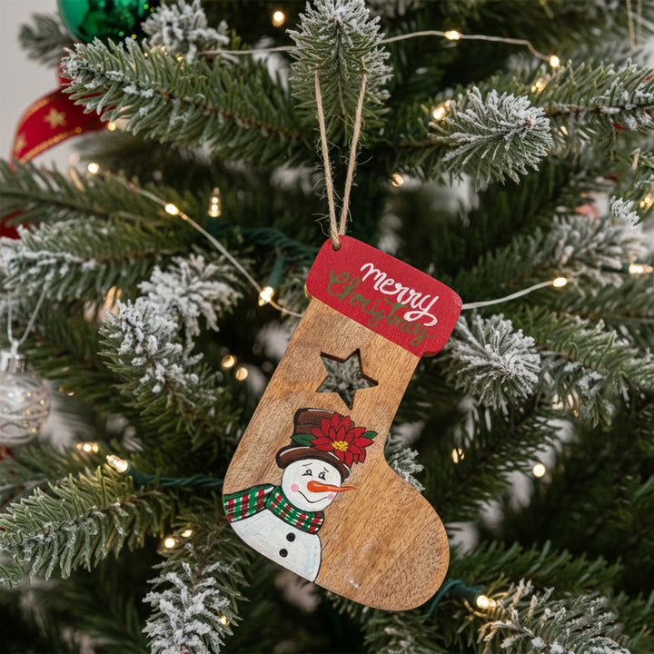 Hand-Painted Snowman Wooden Ornament For Christmas Tree Decoration