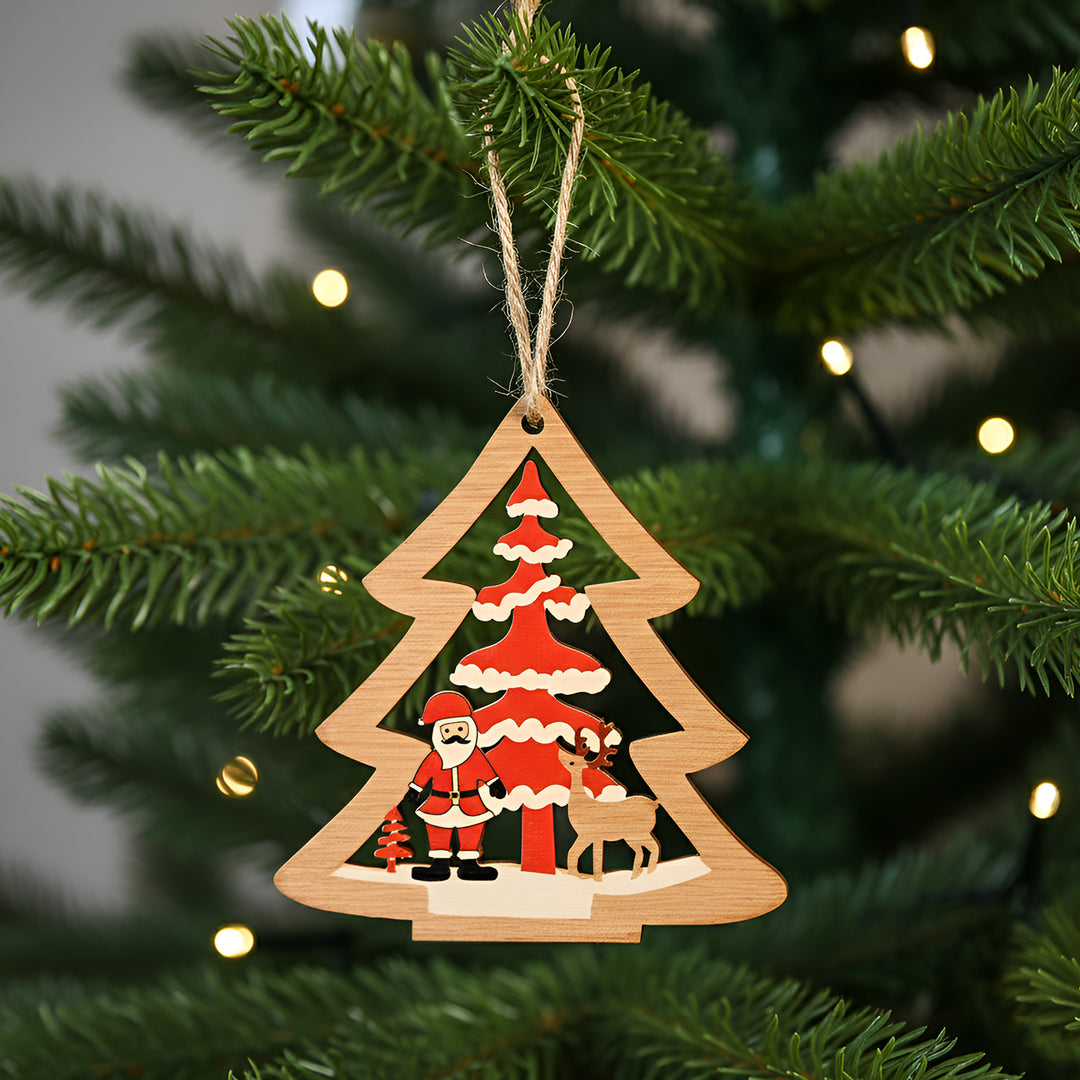 Laser Cut Santa, Reindeer & Xmas Tree Wooden Ornament For Christmas Decoration