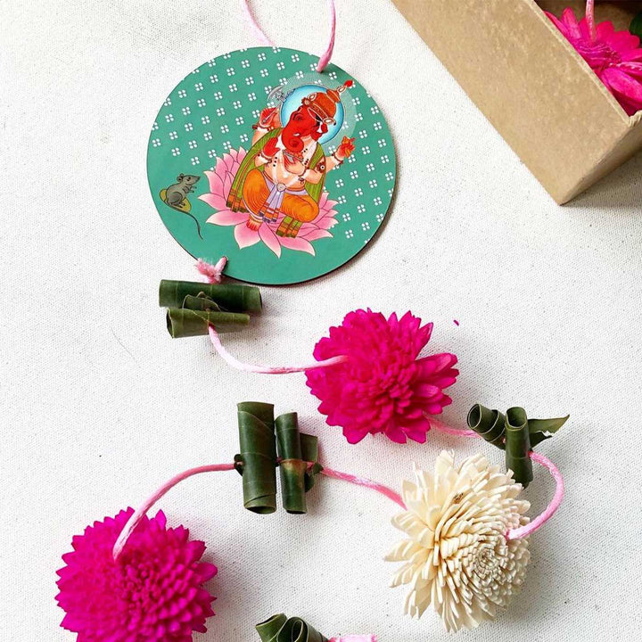 2 Pc | Handmade Standing Ganesha Shola Flower & Bay Leaf Hangings