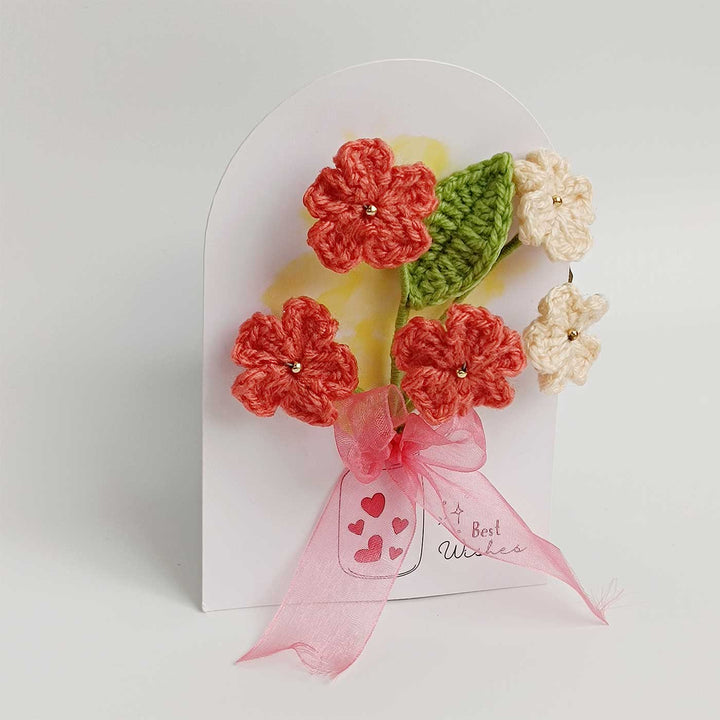 Handmade Crochet 3D Coral Blossom Greeting Card