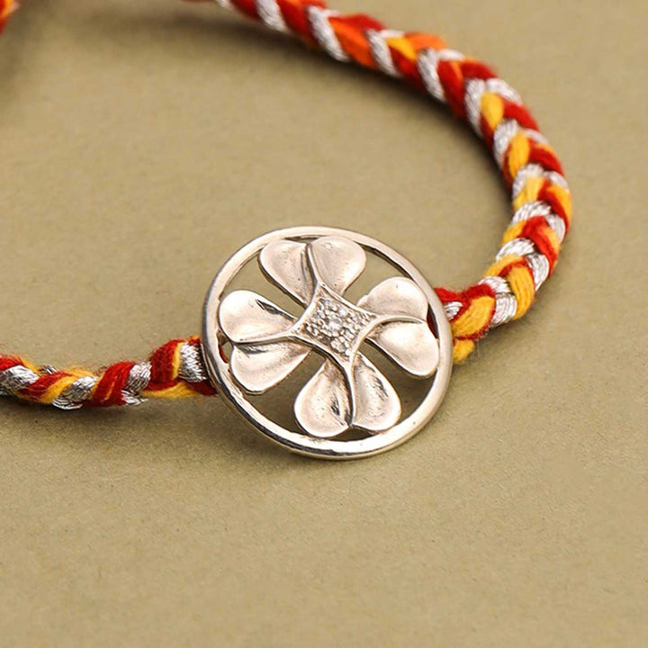 Handmade Clover Leaf Design Silver Rakhi For Brother - Close-up of Rakhi Detail