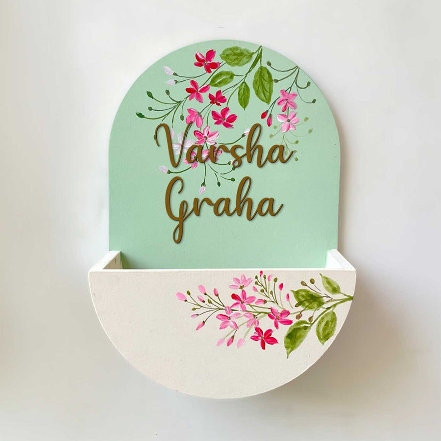 Personalized Handmade Cacti Green Mdf Wood Name Plate - Front View with Name Personalization