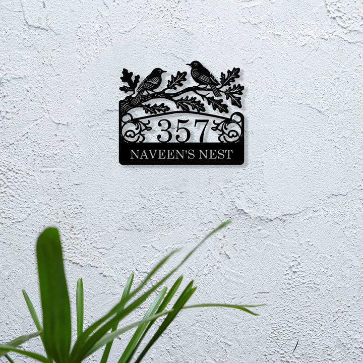 Personalized Laser Cut Birds Theme Steel Name Plate - Mounted on Exterior Wall