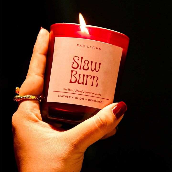 Hand Poured Slow Burn Leather, Bergamot & Oudh Scented Soy Wax Candle