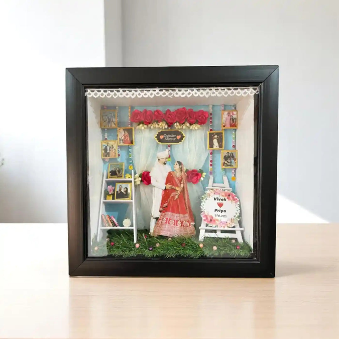 12 x 12 Inches | Photo Personalized Handmade Wedding Theme MDF Wood Decorative Plaque With Lights
