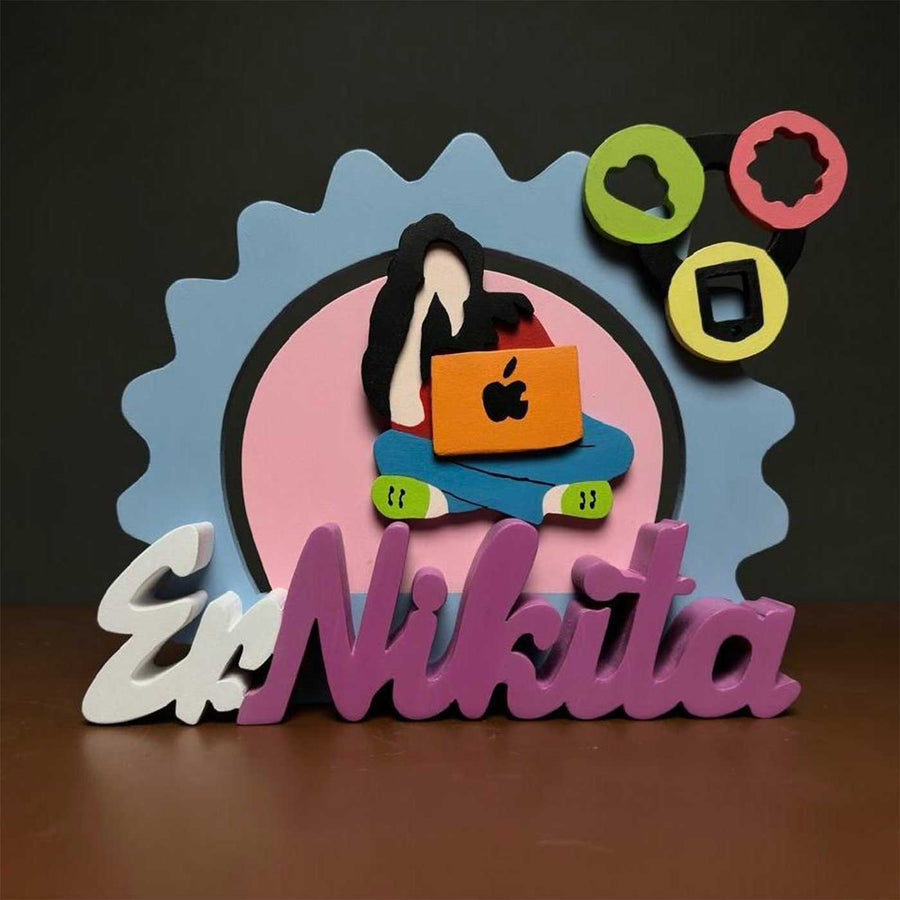 Personalized Green Software Engineer Mdf Wood Desk Name Plate - Name Personalization Example Front View