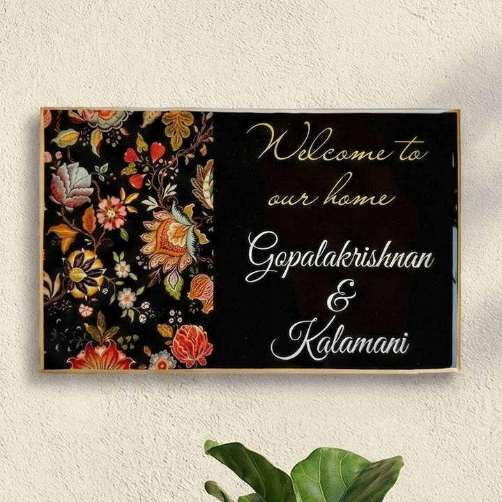 Black Floral Personalized Printed Rectangle Resin Name Plate