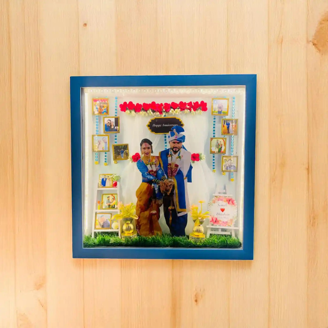 18 x 18 Inches | Photo Personalized Handmade Wedding Theme MDF Wood Decorative Plaque With Lights