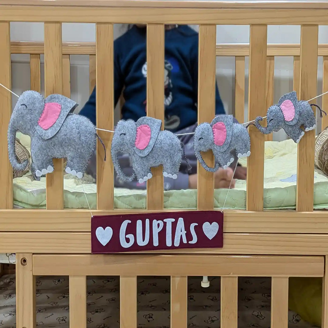 Personalized Handmade Elephant Family Felt Kids Name Plate