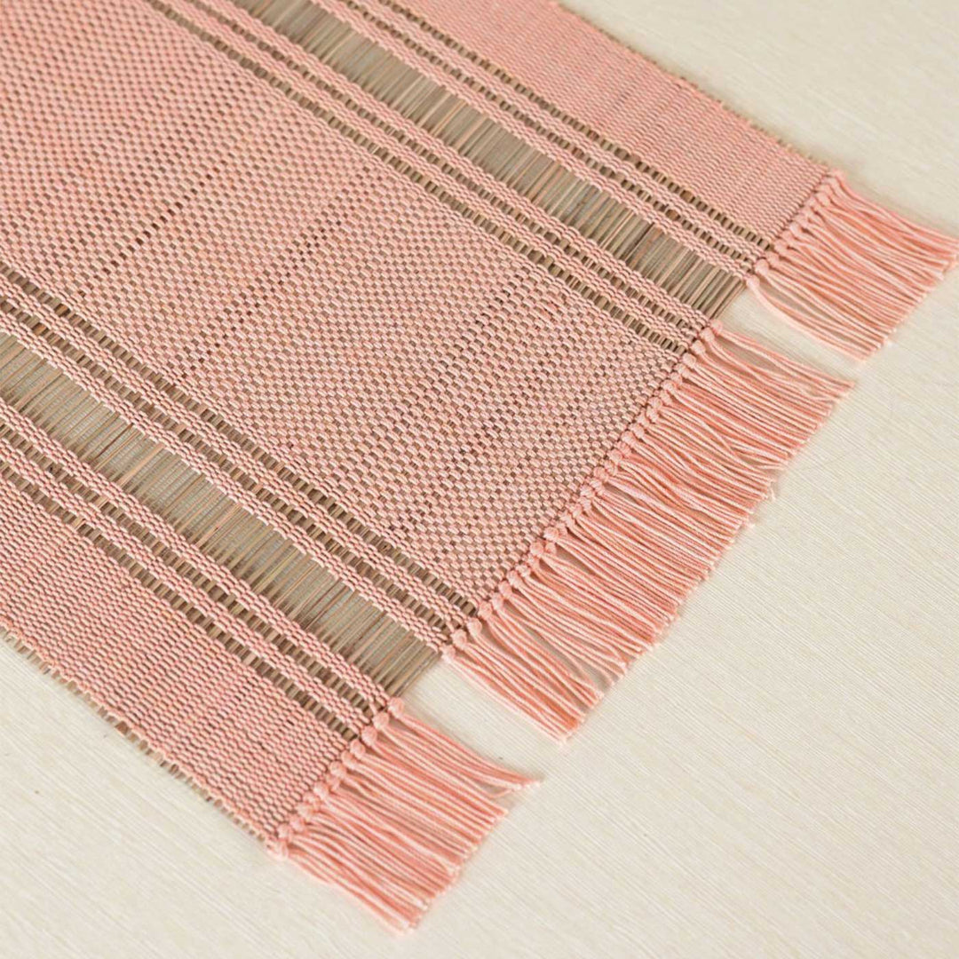 Hand Woven Double Striped Madhurkati Pink Table Runner