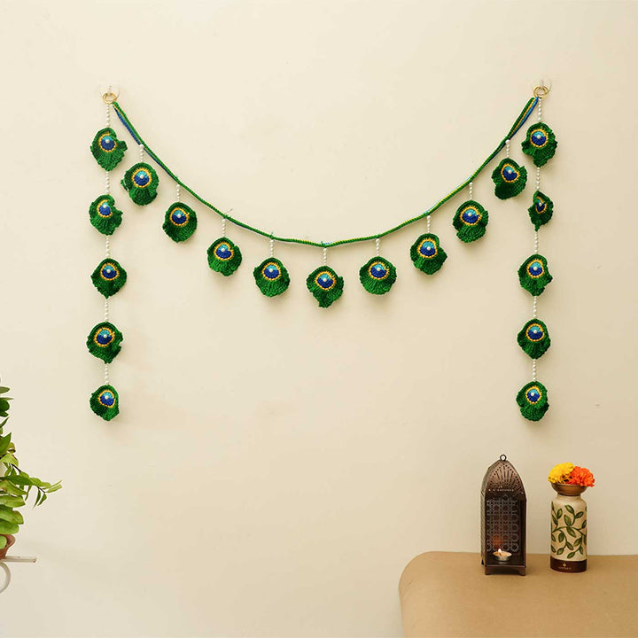 42 In | Handmade Peacock Feather Inspired Crochet Toran & Hanging Set | Set Of 3