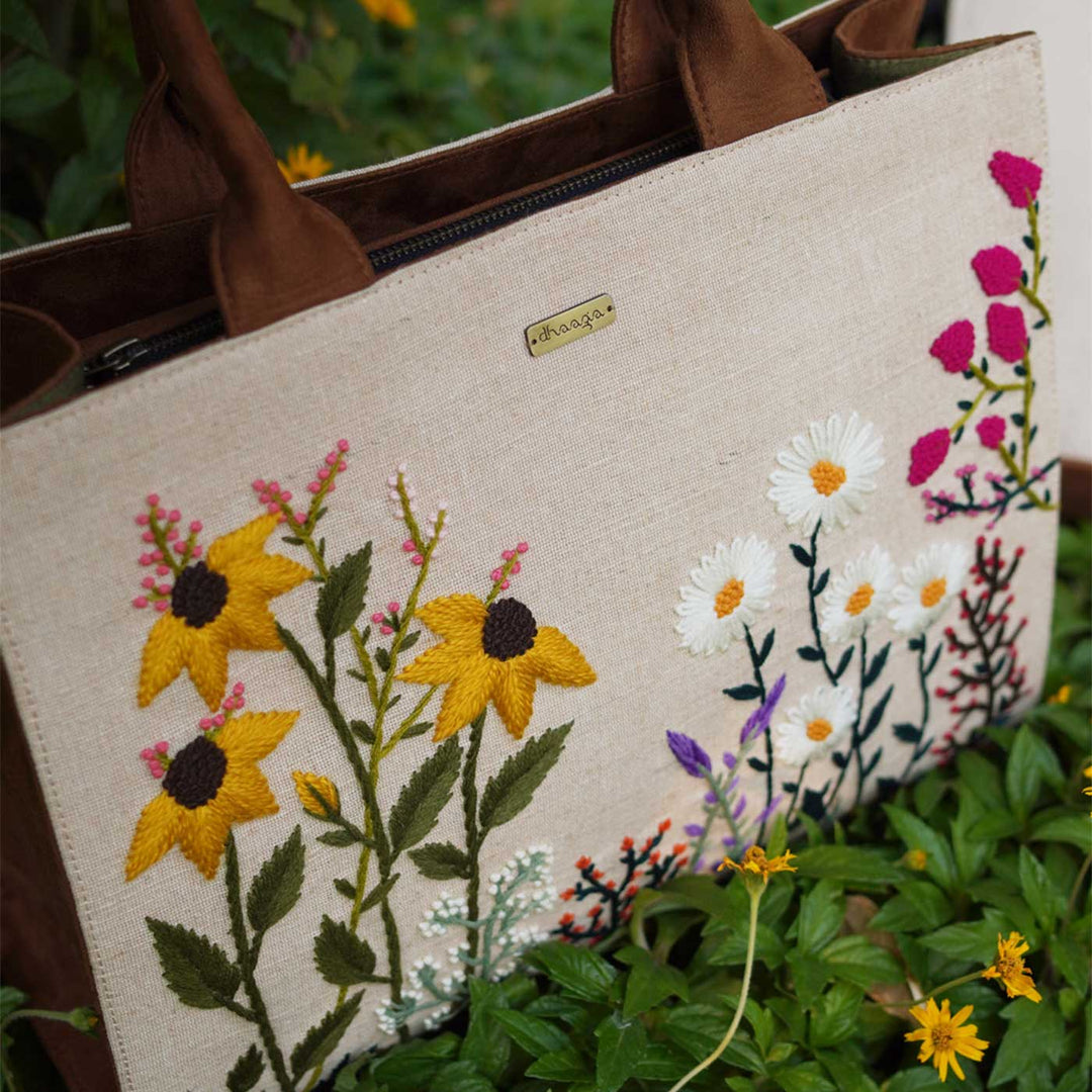 Personalized Hand Embroidered Garden Tote Bag