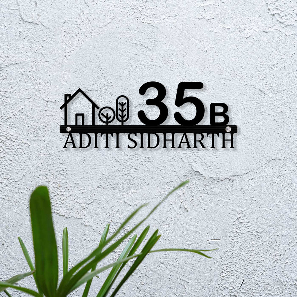 Personalized Laser Cut House Theme Steel Name Plate - Mounted on Wall with Nameplate