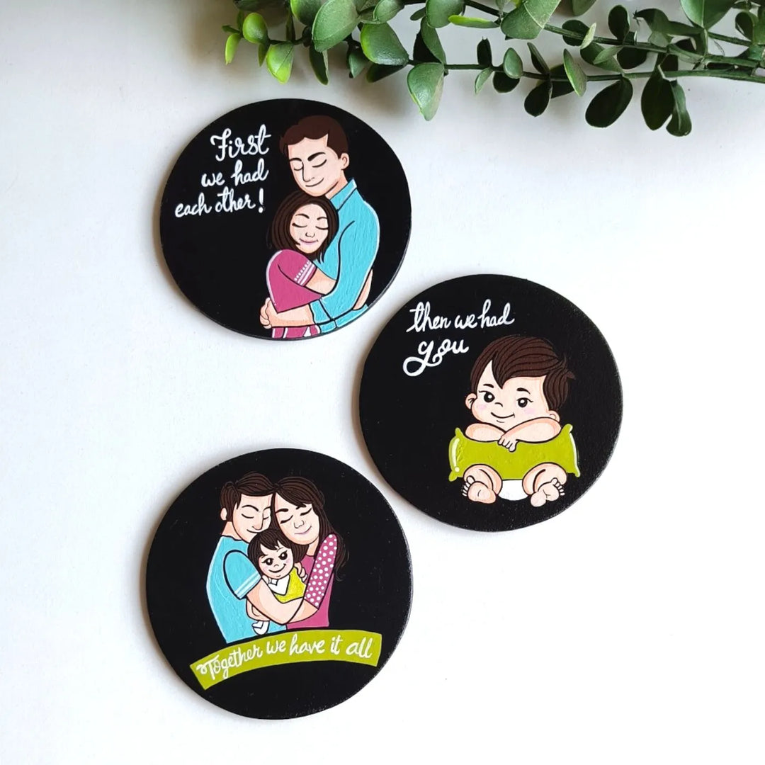 Personalized Hand-Painted Story MDF Wood Fridge Magnet | Set Of 3