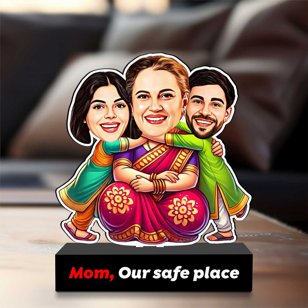 Photo Personalized "Mom, Our Safe Place" MDF Wood Caricature Cutout For Mothers